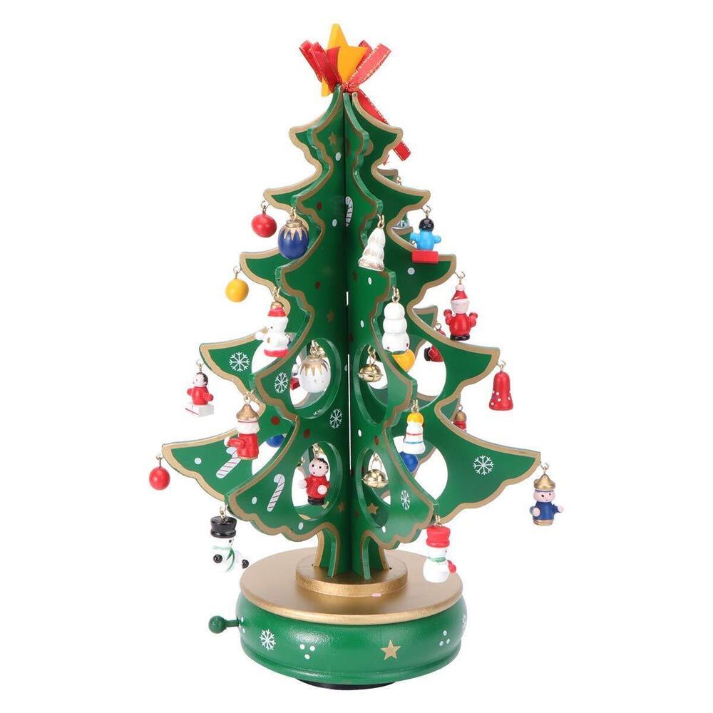1477 Christmas Music Box - Musical Christmas Tree, Clockwork Wooden Xmas